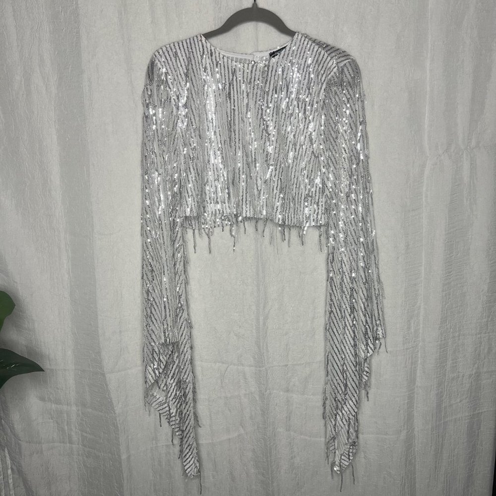 Nasty Gal Silver Sequin Fringe Top